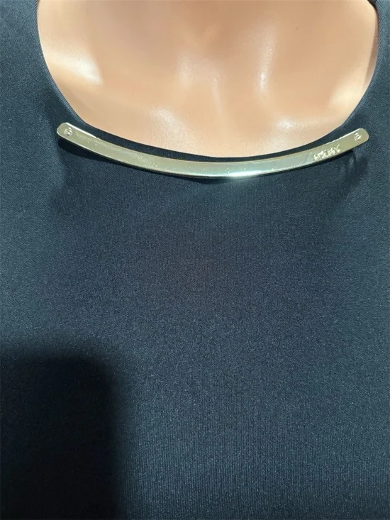 DKNY Black Sleeveless Fit-and-Flare Dress with Necklace Detail - Picture 3 of 6